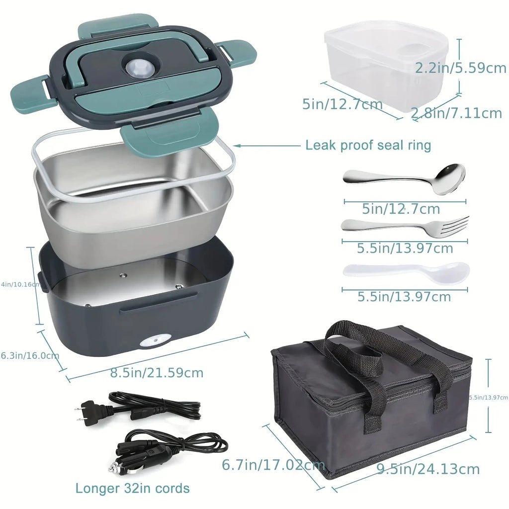 Electric Lunch Box: 12V/24V/110V Portable Food Warmer with 1.5L Leakproof Stainless Container & Insulated Bag for Car/Home
