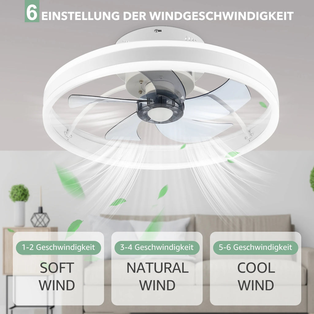50W Round Quiet ceiling fan with lighting, 50cm LED ceiling lamp with fan, living room fan dimmable with remote control