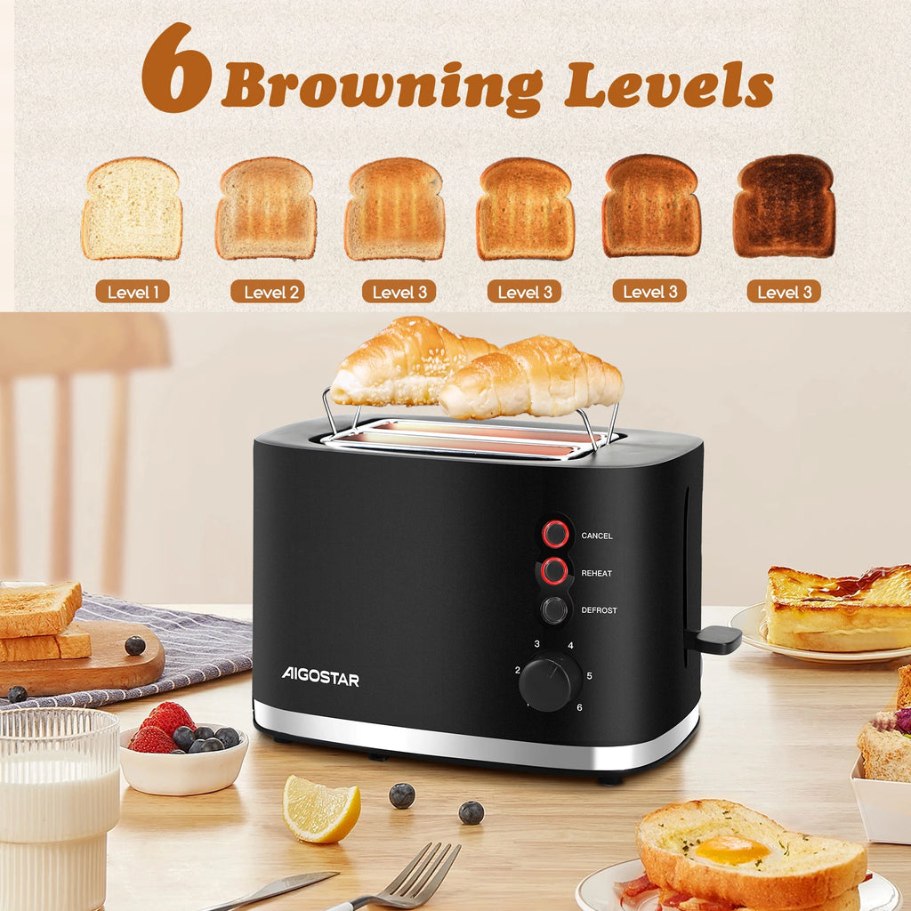 Toaster, 2 Extra Wide Slots, with Built-In Ball Warmer Rack, 6 Toast Levels, 3 Functions, 800W, Bpa Free