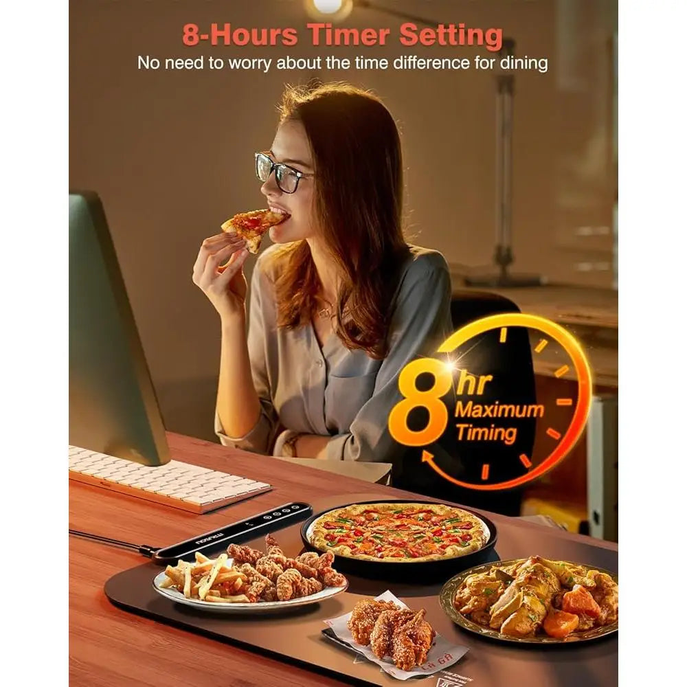 Silicone Electric Warming Mat Food Tray with 7 Temp Settings Auto Shut Off Timer Fahrenheit Celsius Easy Clean Large Surface