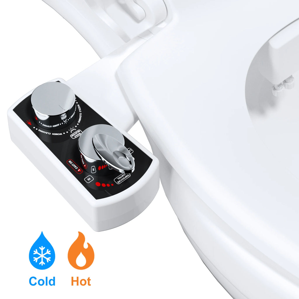Bidet Attachment for Toilet, Hot and Cold Water Spray Non-Electric Dual Nozzle for Frontal & Rear Wash Adjustable Water Pressure