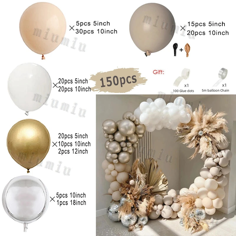 Sand White and Gold Balloon Garland Arch Kit for Bridal Wedding Engagement Baby Shower Latex Balloons Birthday Party Decorations