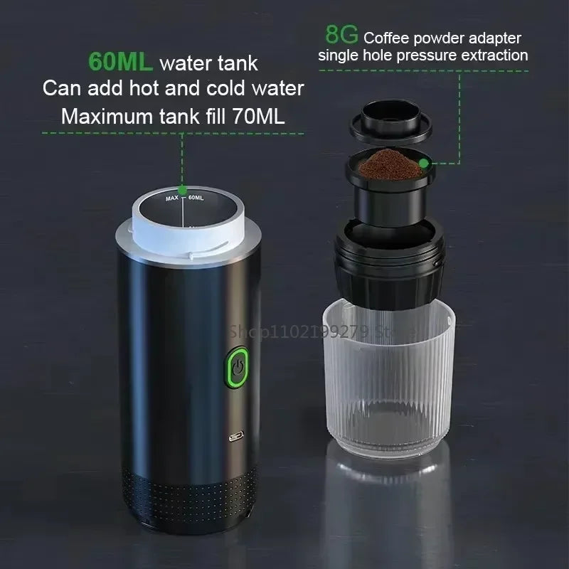 3 in 1 Electric Travel Espresso Machine Heating Water Portable Coffee Maker Compatible with Ground Coffee Small Large Capsules
