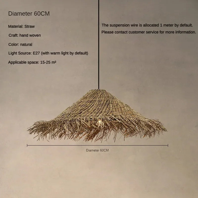 Japanese Handmade Rattan Woven  Wabi Sabi Wind Vine Art Pendant Light Simple Retro Homestay Light Warm Light Bulb