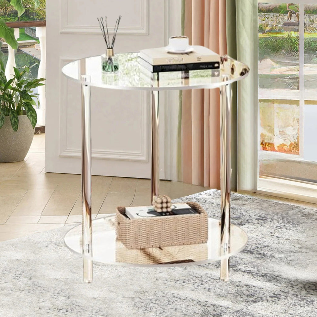 Acrylic Round Side Table, Easy Assembly for Small Space Small Furniture End Table for Balcony Bedroom Bathroom Office Hallway - Recipeliebe.com