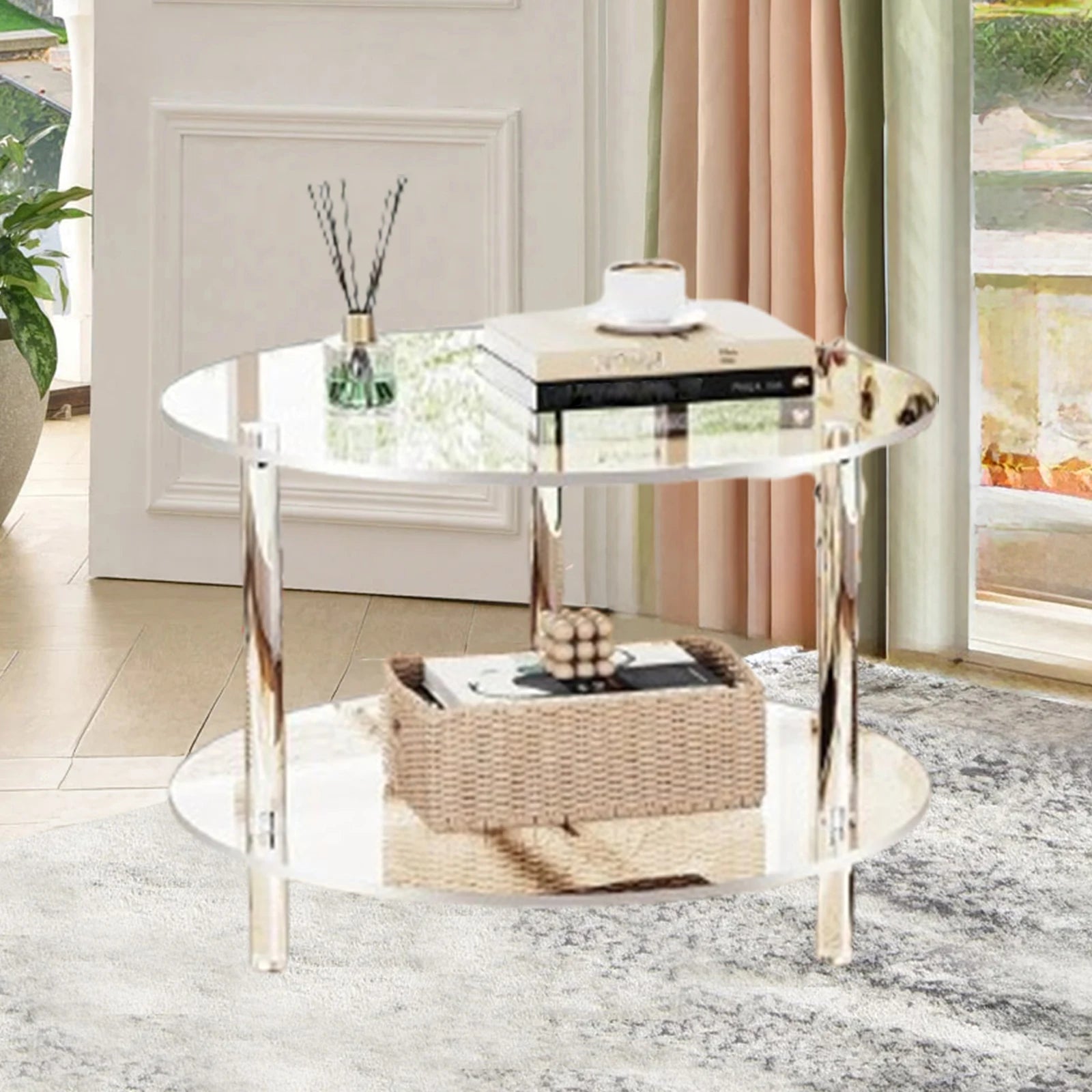 Acrylic Round Side Table, Easy Assembly for Small Space Small Furniture End Table for Balcony Bedroom Bathroom Office Hallway - Recipeliebe.com