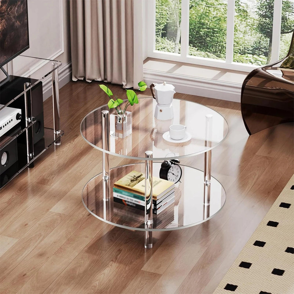 Acrylic Round Side Table, Easy Assembly for Small Space Small Furniture End Table for Balcony Bedroom Bathroom Office Hallway - Recipeliebe.com