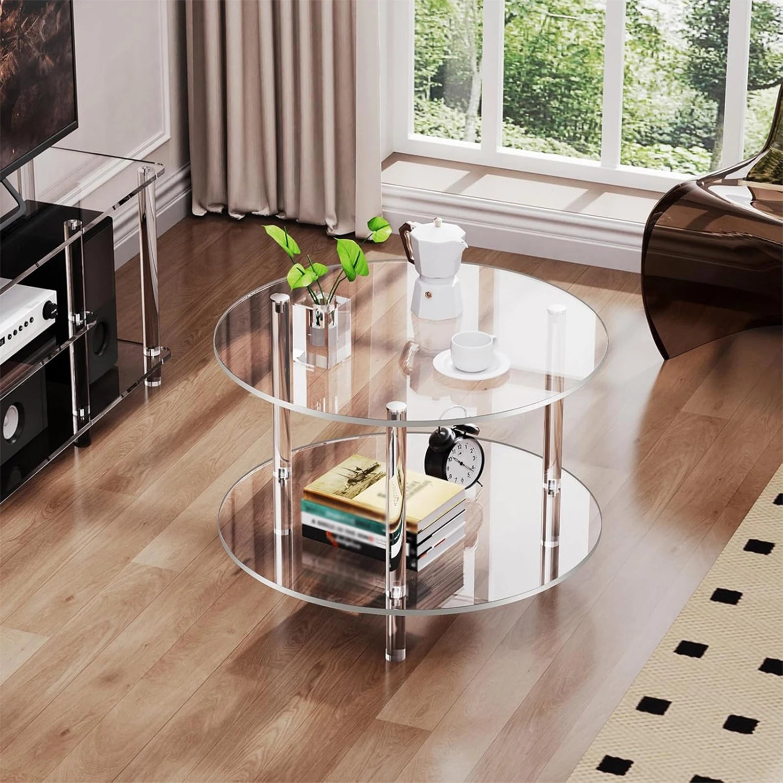 Acrylic Round Side Table, Easy Assembly for Small Space Small Furniture End Table for Balcony Bedroom Bathroom Office Hallway - Recipeliebe.com