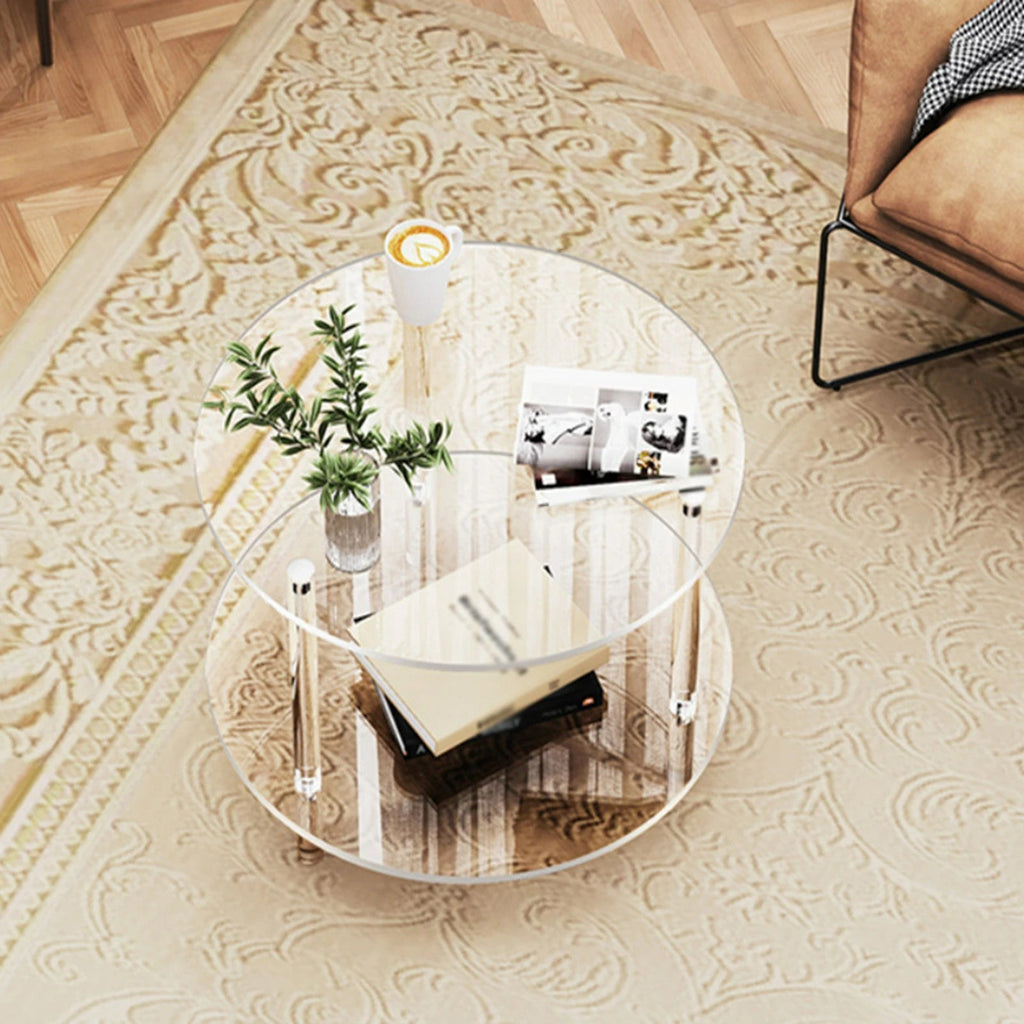 Acrylic Round Side Table, Easy Assembly for Small Space Small Furniture End Table for Balcony Bedroom Bathroom Office Hallway - Recipeliebe.com