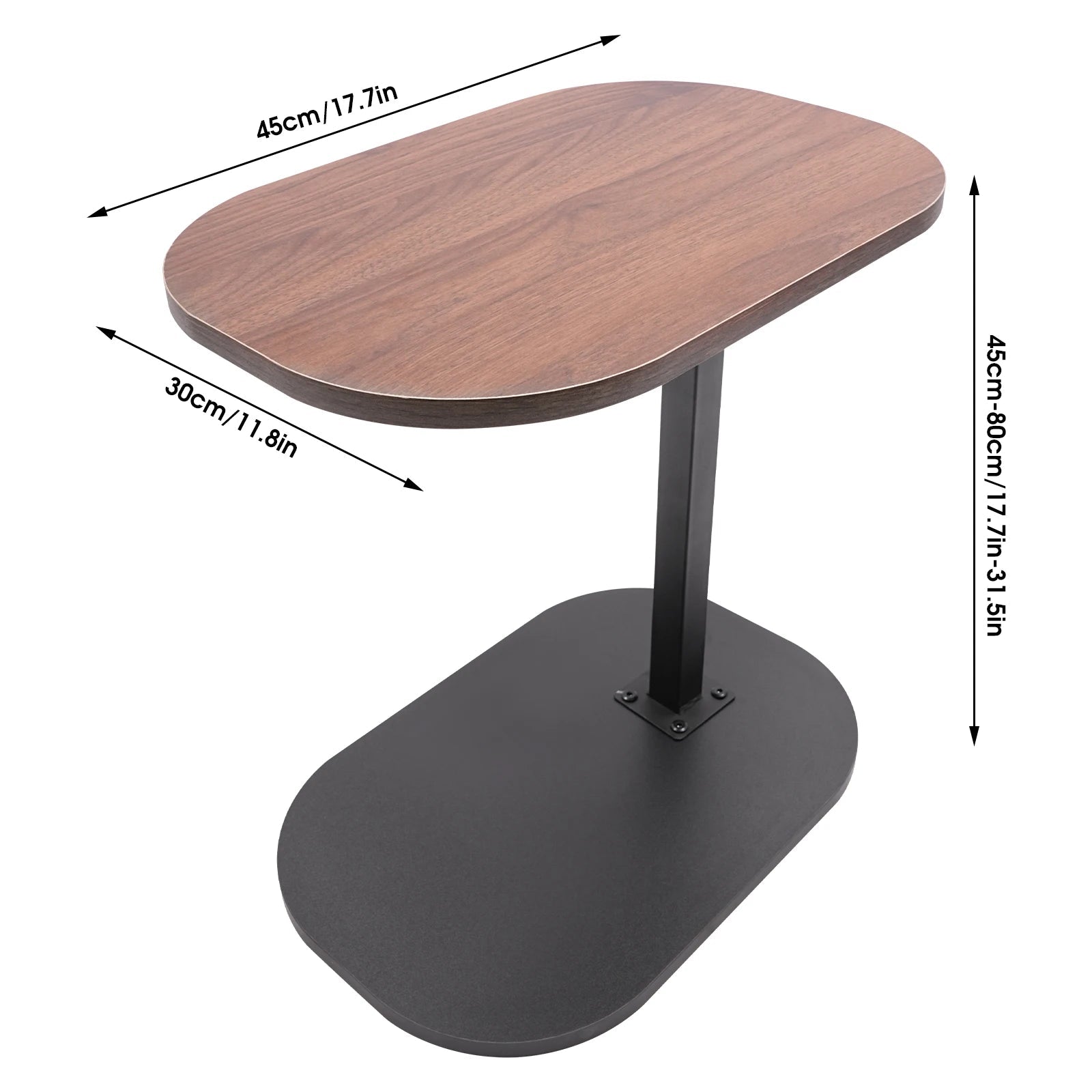 Adjustable C - Shaped Side Table 17.7 - 31.5" Height & 360° Rotating Top for Bed/Sofa (Walnut/Black/Wood) - Recipeliebe.com