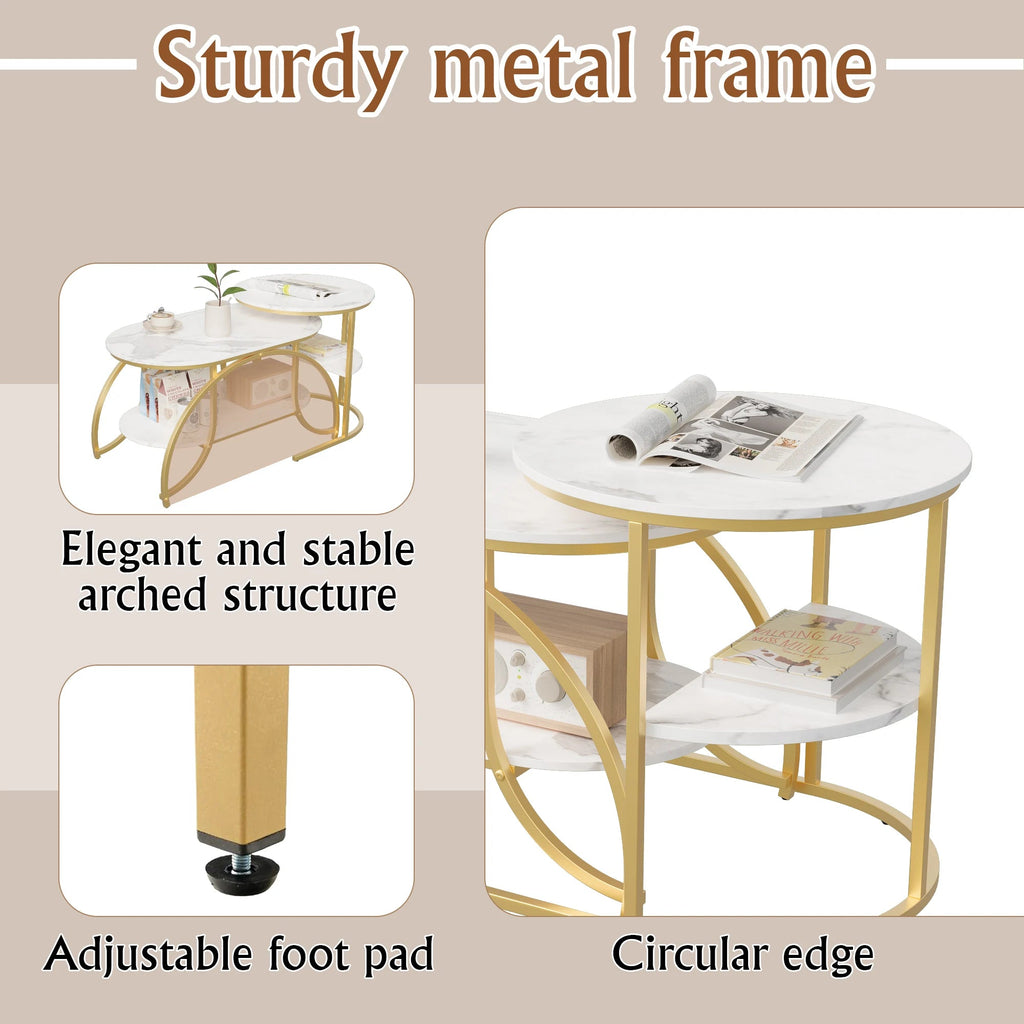 Anajqaqia Round Coffee Table set of 2, Modern Sofa Table, Side Table with Metal Frame, Marble Texture Design, for Living Room - Recipeliebe.com