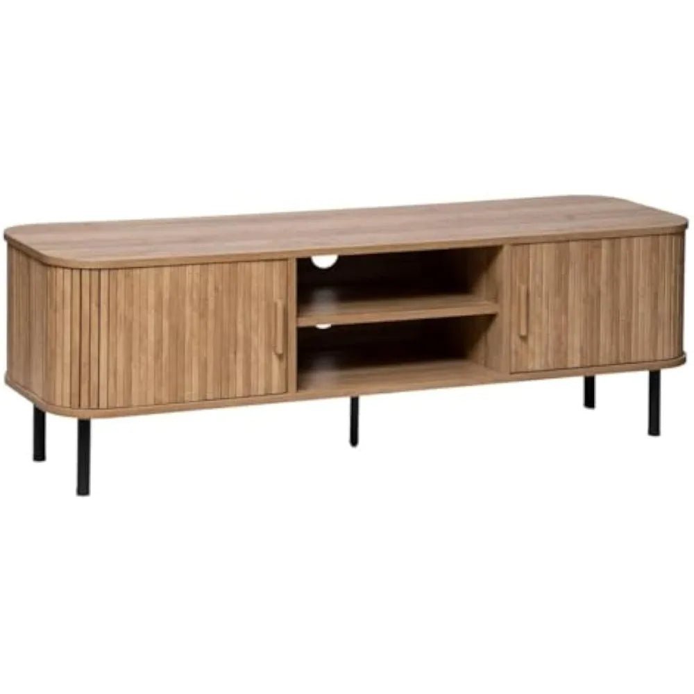Colva TV Stand with 2 Sliding Doors – Adjustable Shelf – Storage 4 Compartments for Room, - Recipeliebe.com