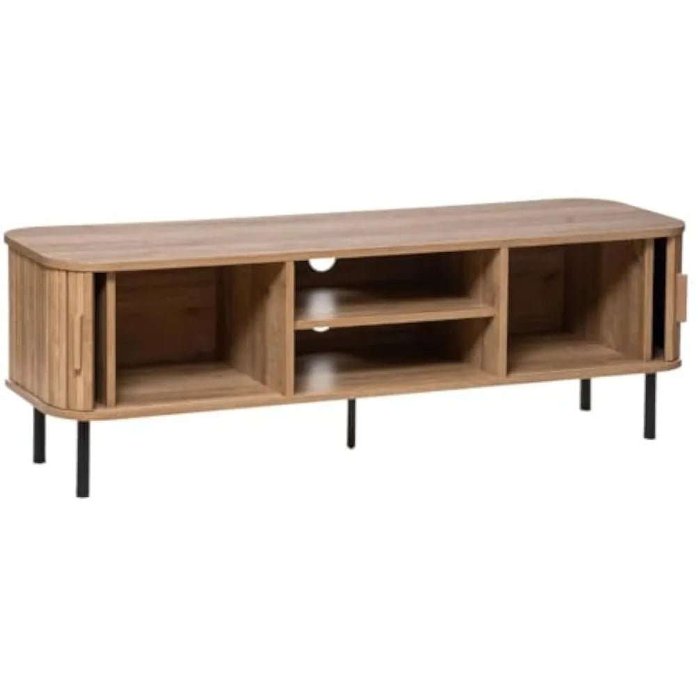 Colva TV Stand with 2 Sliding Doors – Adjustable Shelf – Storage 4 Compartments for Room, - Recipeliebe.com