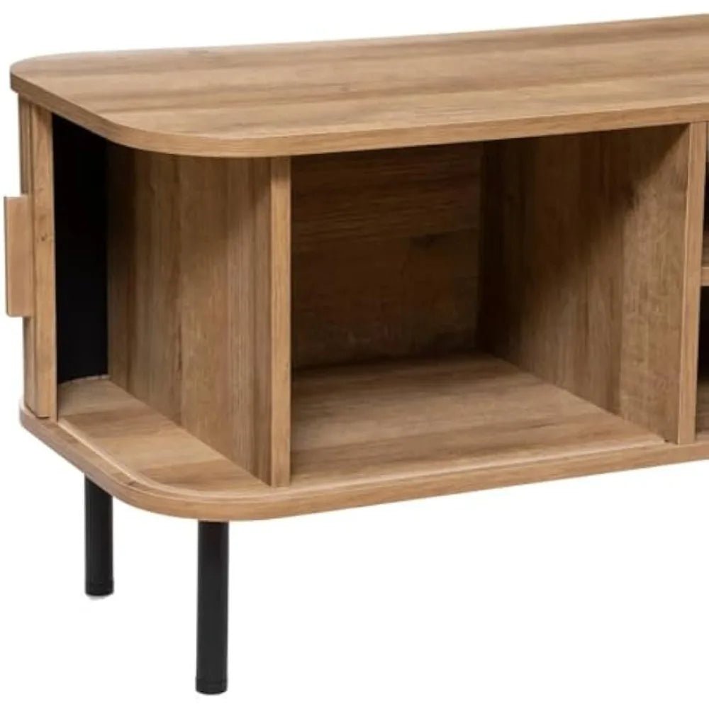 Colva TV Stand with 2 Sliding Doors – Adjustable Shelf – Storage 4 Compartments for Room, - Recipeliebe.com