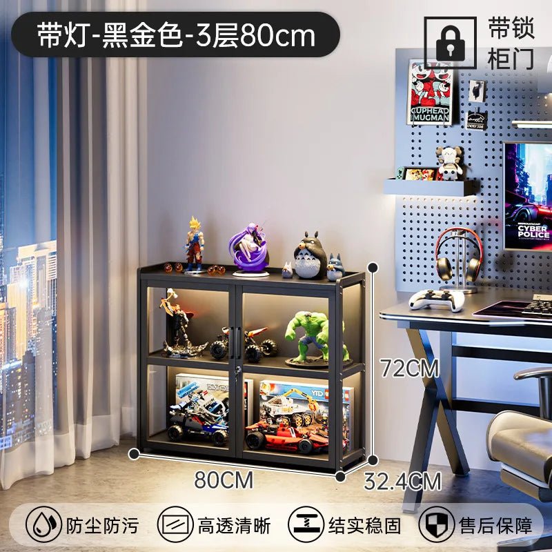 Display Cabinet Acrylic Curio Cabinet with Lock Glass Display Cabinet Natural Bamboo Glass Cabinet Easy to Install，With Lights - Bakesbyemily.com