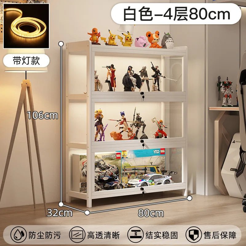 Display Cabinet Acrylic Curio Cabinet with Lock Glass Display Cabinet Natural Bamboo Glass Cabinet Easy to Install，With Lights - Bakesbyemily.com
