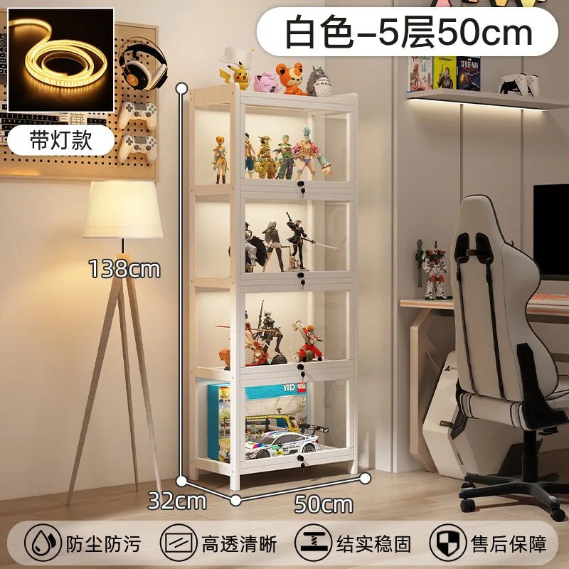 Display Cabinet Acrylic Curio Cabinet with Lock Glass Display Cabinet Natural Bamboo Glass Cabinet Easy to Install，With Lights - Recipeliebe.com