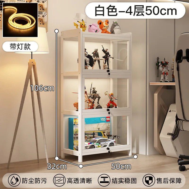 Display Cabinet Acrylic Curio Cabinet with Lock Glass Display Cabinet Natural Bamboo Glass Cabinet Easy to Install，With Lights - Bakesbyemily.com