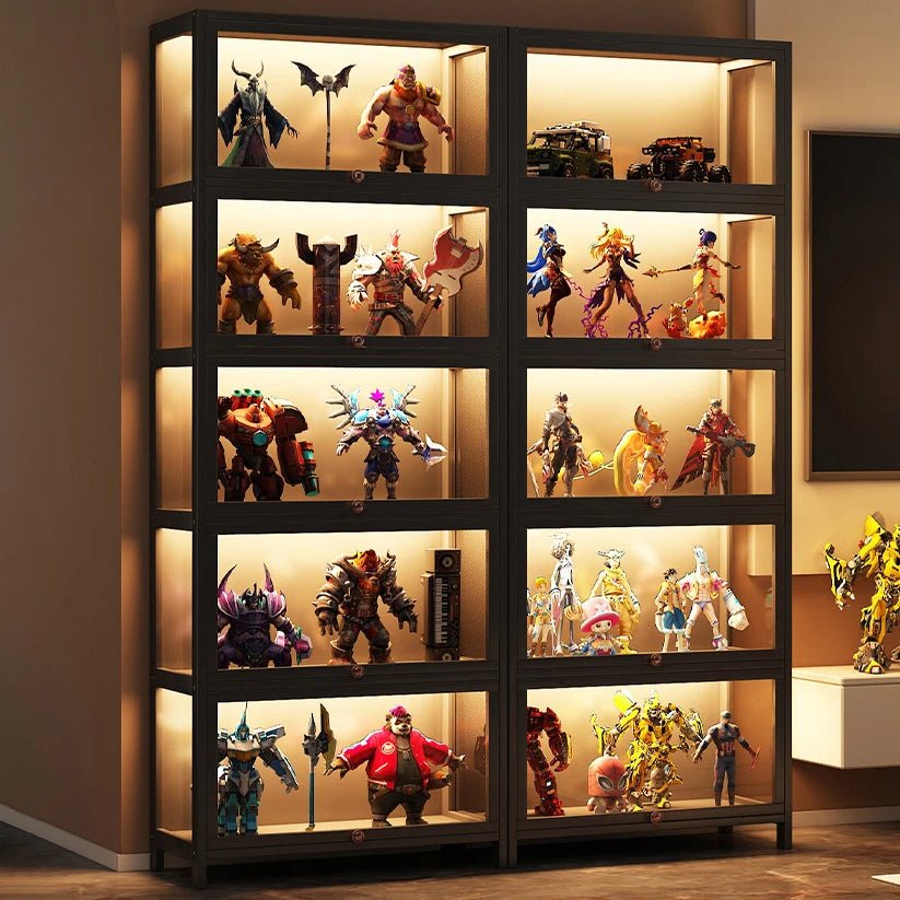 Display Cabinet Acrylic Curio Cabinet with Lock Glass Display Cabinet Natural Bamboo Glass Cabinet Easy to Install，With Lights - Bakesbyemily.com