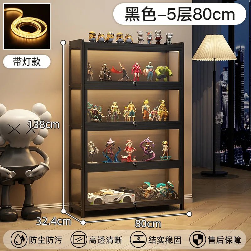 Display Cabinet Acrylic Curio Cabinet with Lock Glass Display Cabinet Natural Bamboo Glass Cabinet Easy to Install，With Lights - Recipeliebe.com