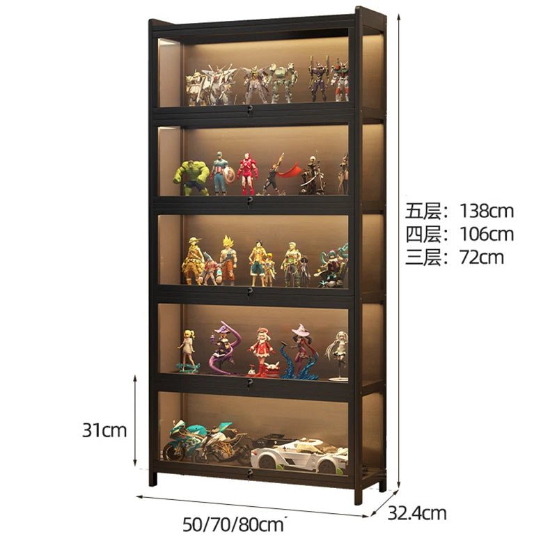 Display Cabinet Acrylic Curio Cabinet with Lock Glass Display Cabinet Natural Bamboo Glass Cabinet Easy to Install，With Lights - Recipeliebe.com