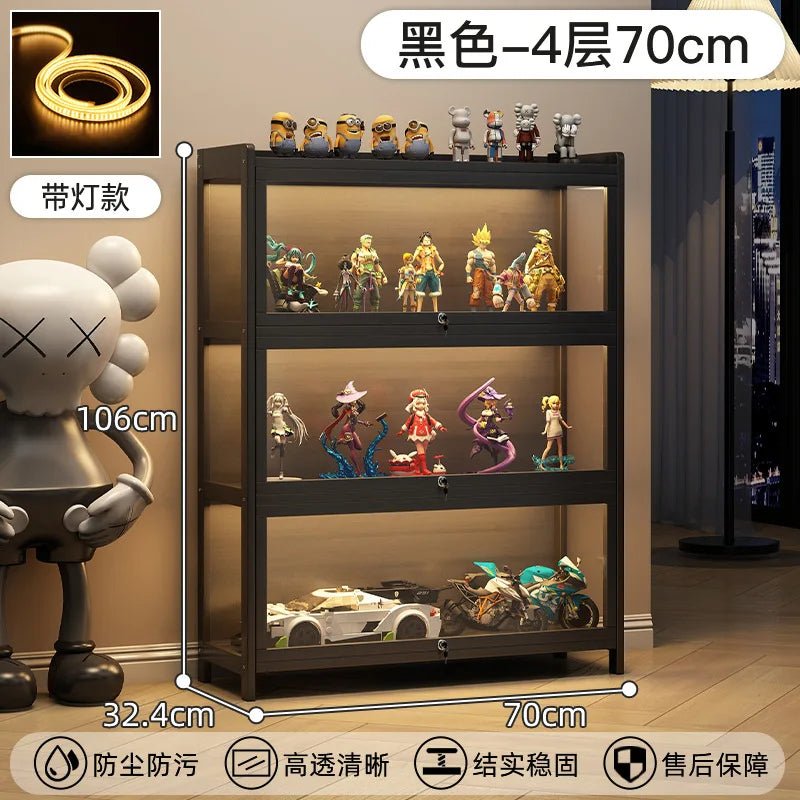 Display Cabinet Acrylic Curio Cabinet with Lock Glass Display Cabinet Natural Bamboo Glass Cabinet Easy to Install，With Lights - Recipeliebe.com