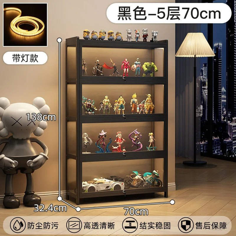 Display Cabinet Acrylic Curio Cabinet with Lock Glass Display Cabinet Natural Bamboo Glass Cabinet Easy to Install，With Lights - Bakesbyemily.com