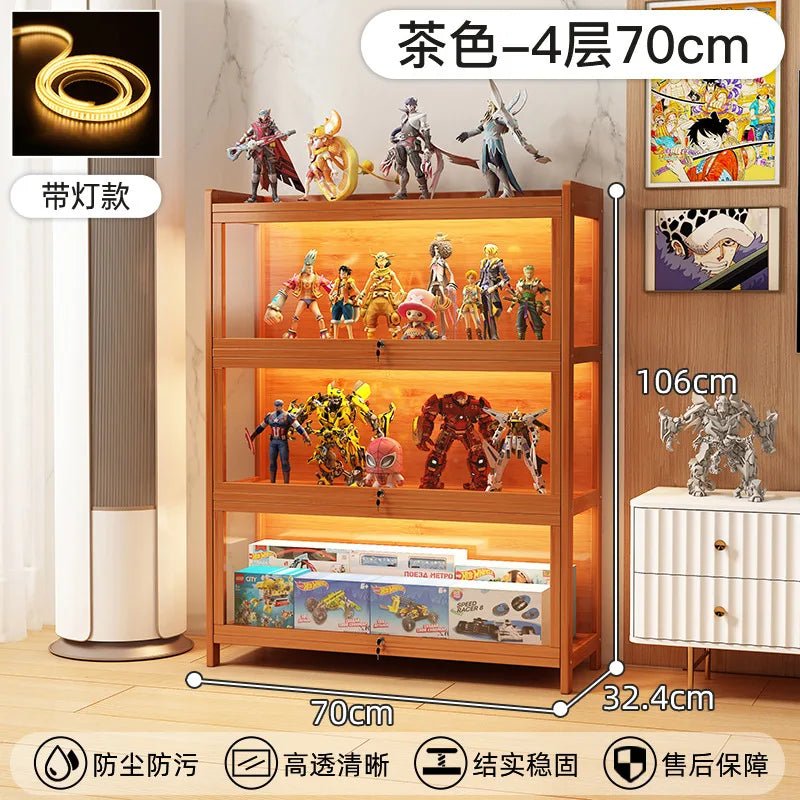 Display Cabinet Acrylic Curio Cabinet with Lock Glass Display Cabinet Natural Bamboo Glass Cabinet Easy to Install，With Lights - Recipeliebe.com