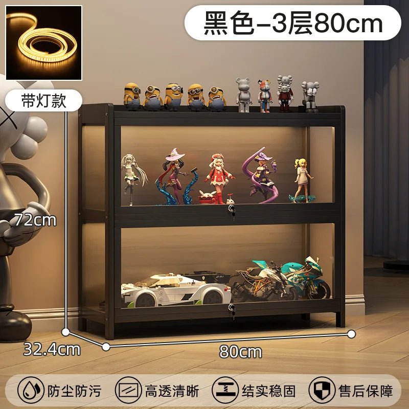 Display Cabinet Acrylic Curio Cabinet with Lock Glass Display Cabinet Natural Bamboo Glass Cabinet Easy to Install，With Lights - Recipeliebe.com