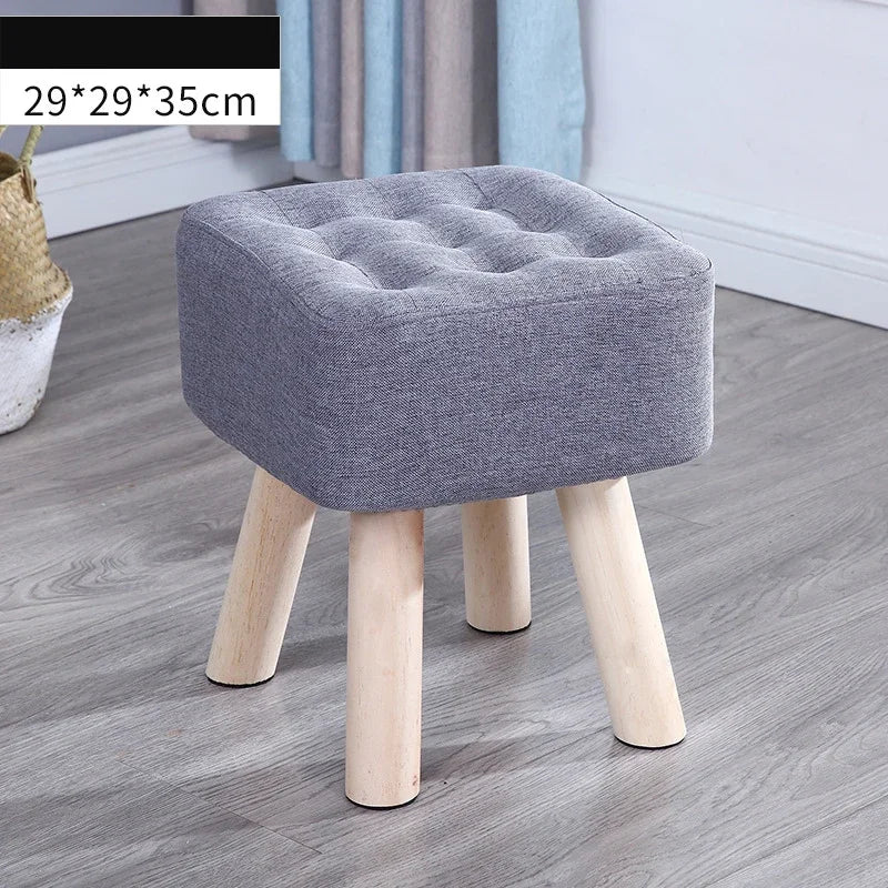 Elastic Foot Rest Stool Solid Wood Square Ottoman for Changing Shoes Small Sofa Bench Hallway Furniture Home Decoration - Recipeliebe.com