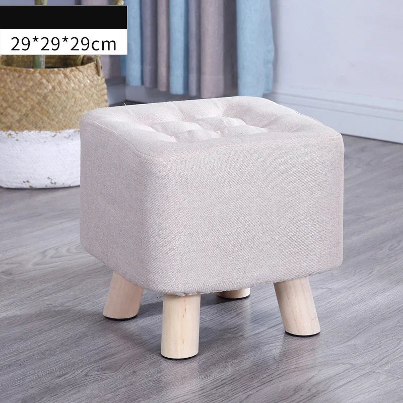 Elastic Foot Rest Stool Solid Wood Square Ottoman for Changing Shoes Small Sofa Bench Hallway Furniture Home Decoration - Recipeliebe.com