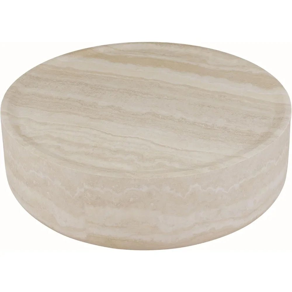 Faux Mars Pattern Coffee Tables for Living Room Round Tea Faux Travertine Textured Table for Living Room, No Need Assembly - Recipeliebe.com