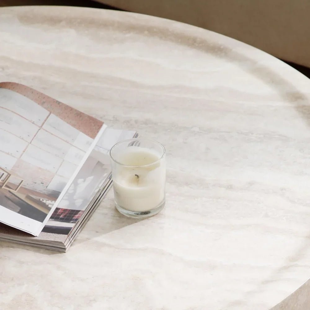 Faux Mars Pattern Coffee Tables for Living Room Round Tea Faux Travertine Textured Table for Living Room, No Need Assembly - Recipeliebe.com