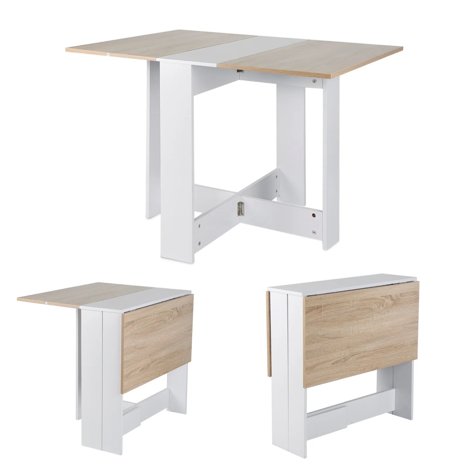 Folding Kitchen Table/Living Room Table 102.5 x 76 x 73 cm Dining Table for 4 to 6 people - White/Concrete - Recipeliebe.com