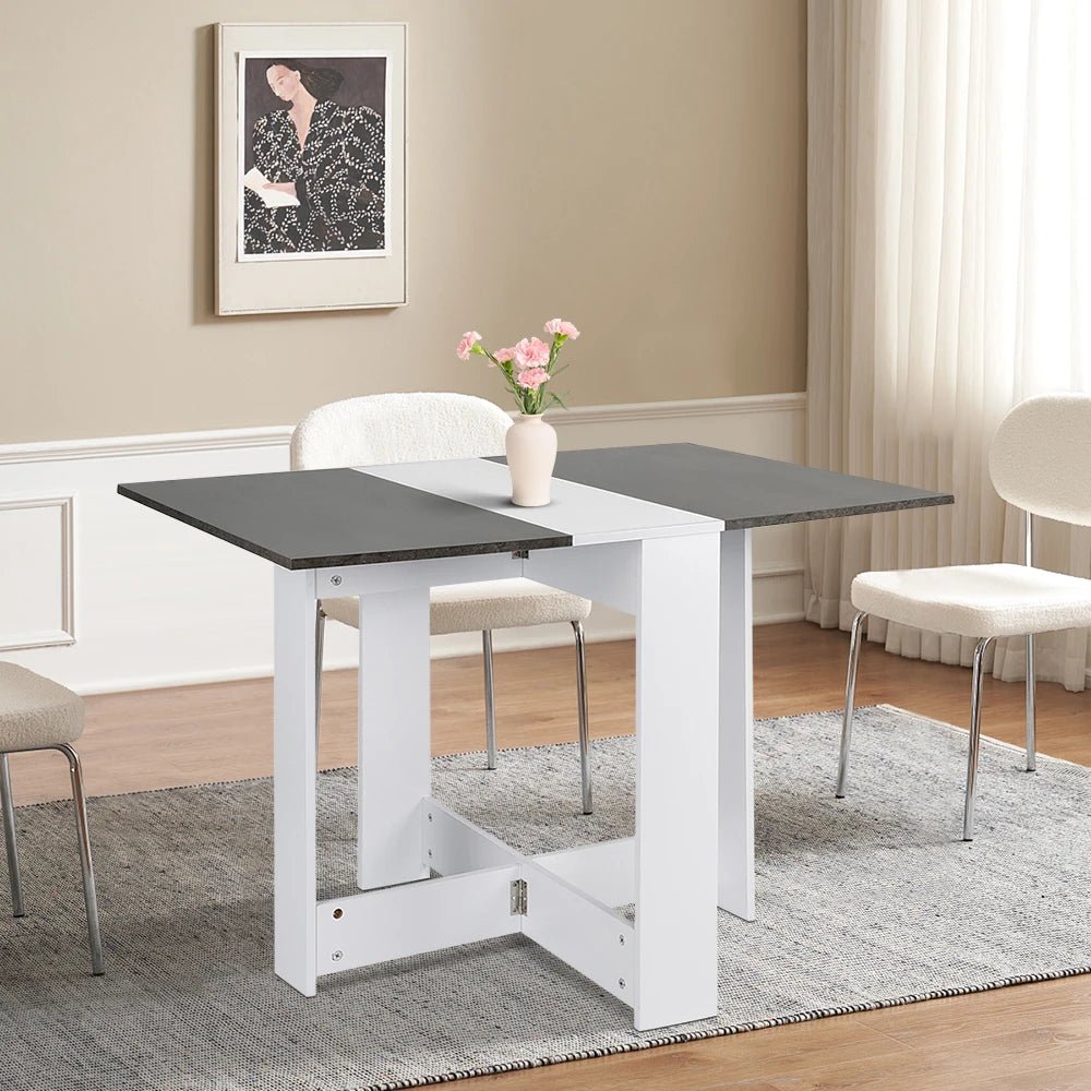 Folding Kitchen Table/Living Room Table 102.5 x 76 x 73 cm Dining Table for 4 to 6 people - White/Concrete - Recipeliebe.com