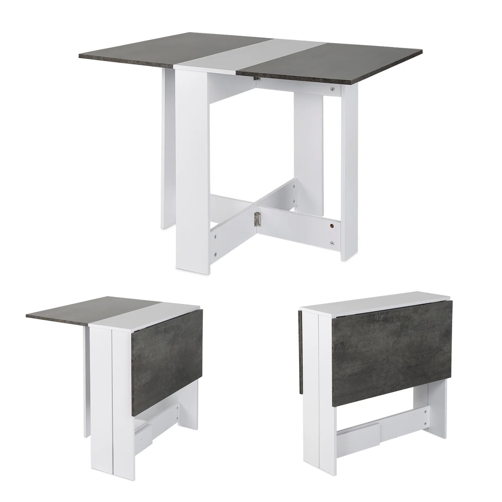 Folding Kitchen Table/Living Room Table 102.5 x 76 x 73 cm Dining Table for 4 to 6 people - White/Concrete - Recipeliebe.com