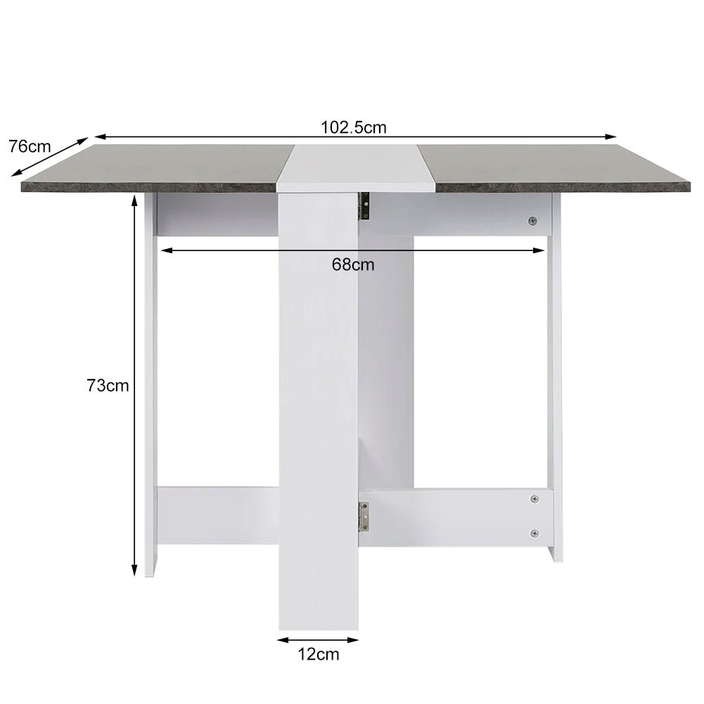 Folding Kitchen Table/Living Room Table 102.5 x 76 x 73 cm Dining Table for 4 to 6 people - White/Concrete - Recipeliebe.com