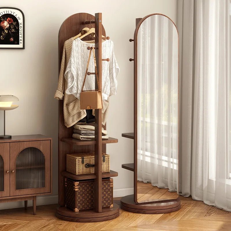 Full - length mirror with coat rack, rotating floor mirror, home bedroom dressing mirror, fitting mirror, multi - function mirror - Bakesbyemily.com