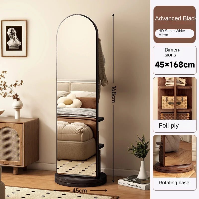 Full - length mirror with coat rack, rotating floor mirror, home bedroom dressing mirror, fitting mirror, multi - function mirror - Bakesbyemily.com