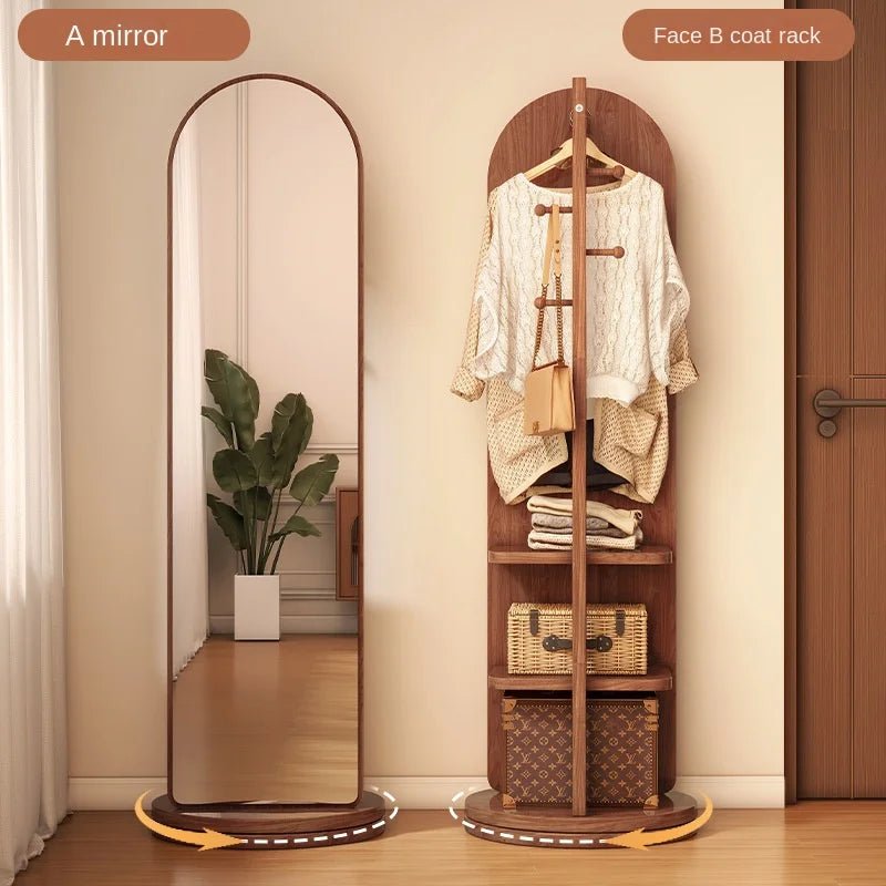 Full - length mirror with coat rack, rotating floor mirror, home bedroom dressing mirror, fitting mirror, multi - function mirror - Bakesbyemily.com