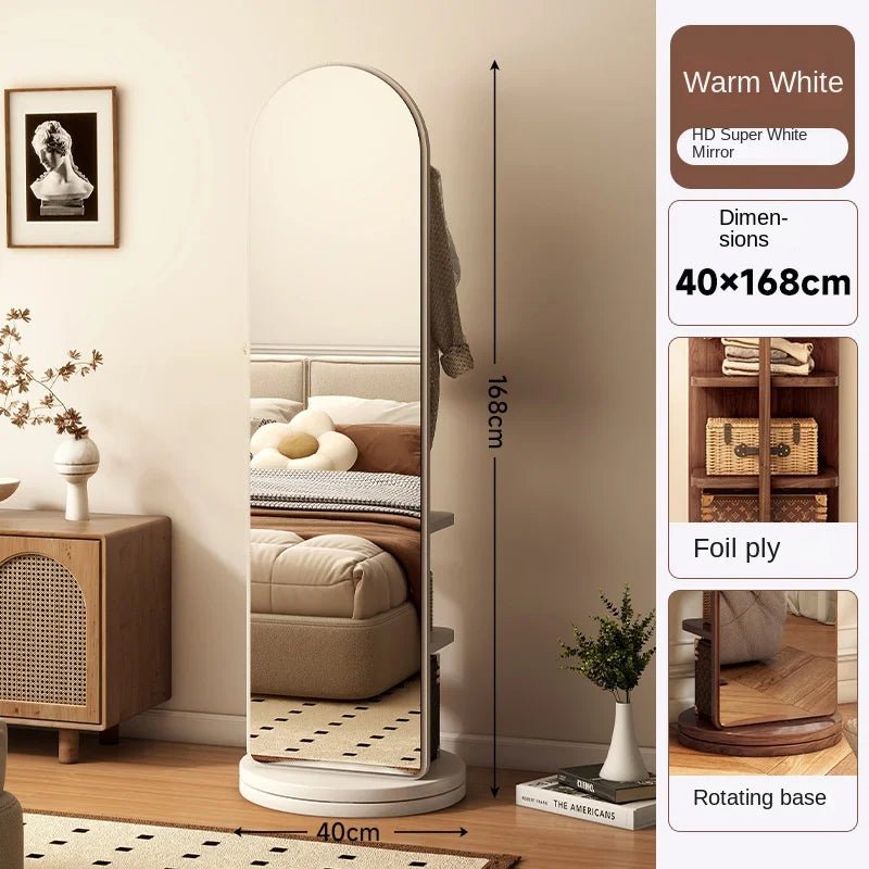 Full - length mirror with coat rack, rotating floor mirror, home bedroom dressing mirror, fitting mirror, multi - function mirror - Recipeliebe.com