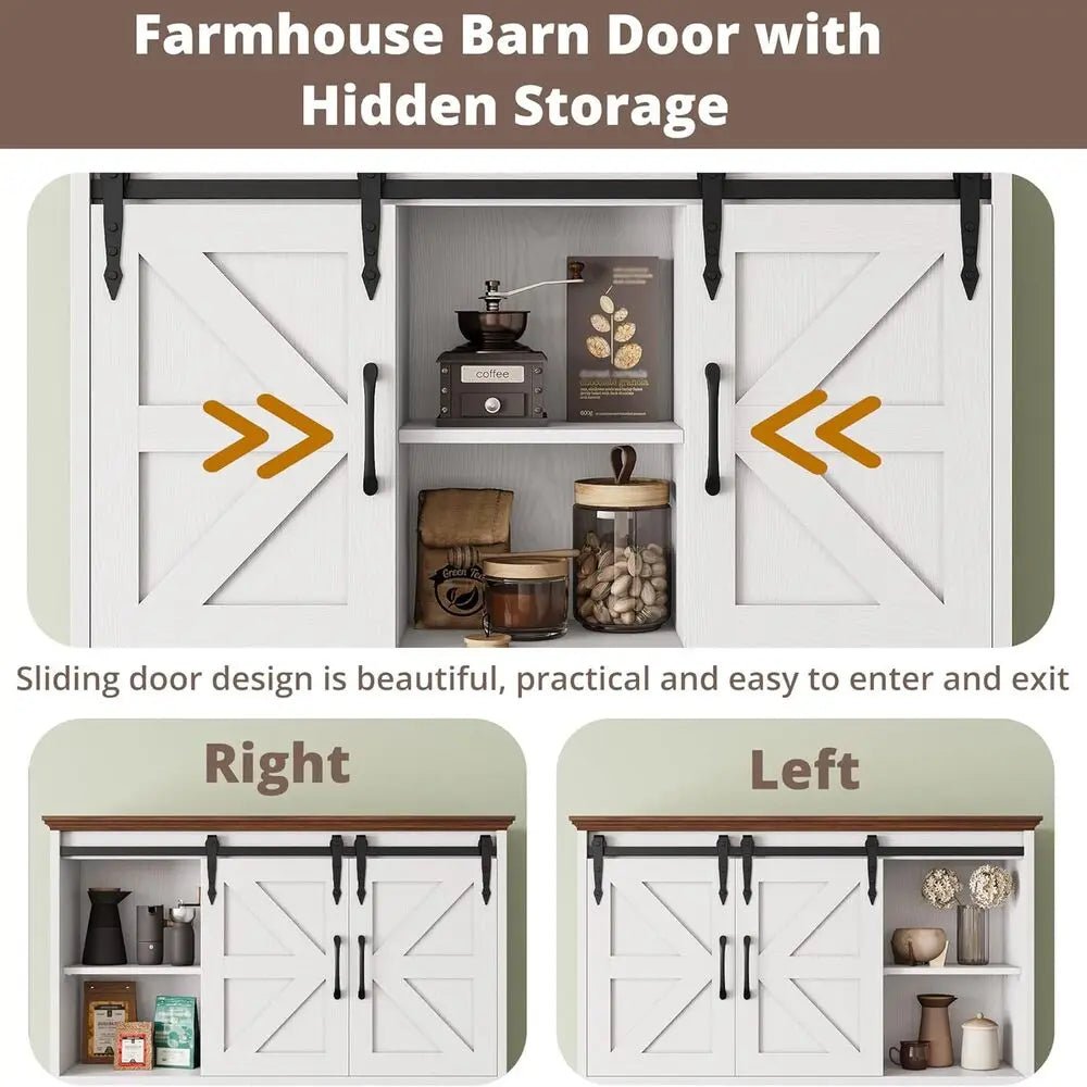 IRONCK 72" Kitchen Pantry Storage Cabinet, Farmhouse Kitchen Hutch with Microwave Stand & Charging Station, Trash Can Cabinet - Recipeliebe.com