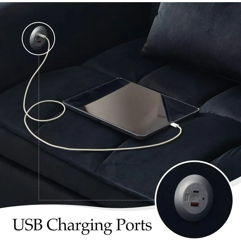 Modern 3 - in - 1 Velvet Sleeper Sofa - USB, Adjustable, Loveseat - Bakesbyemily.com