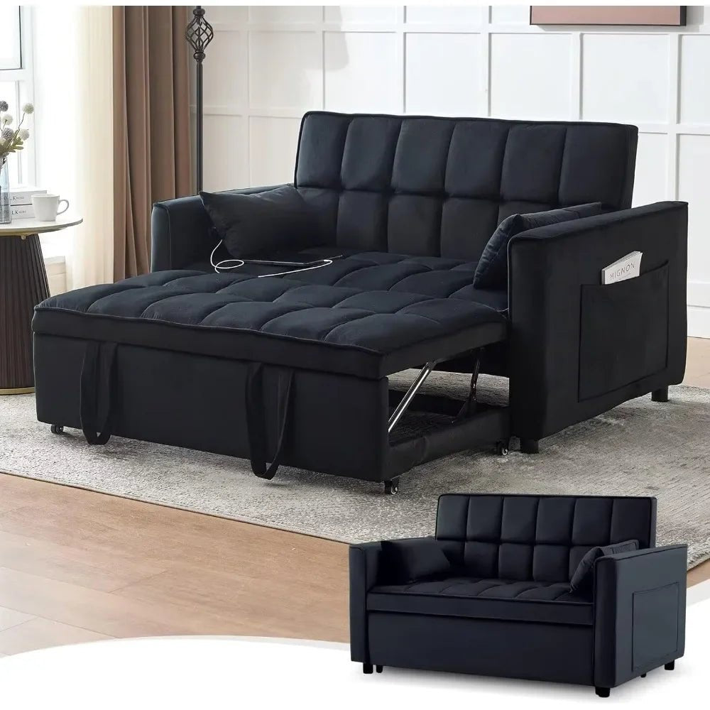 Modern 3 - in - 1 Velvet Sleeper Sofa - USB, Adjustable, Loveseat - Bakesbyemily.com