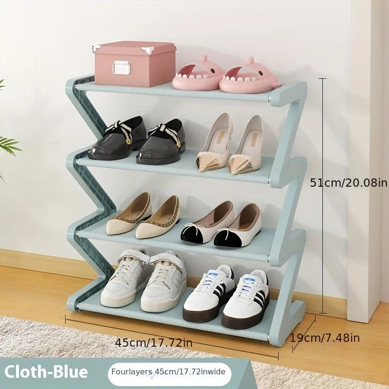 Pink 4 Tier Z Shaped Shoe Rack Floor Mounted Storage Shelf for Living Room Bedroom Multi Layer Assembly Shoe Rack Organizer - Bakesbyemily.com