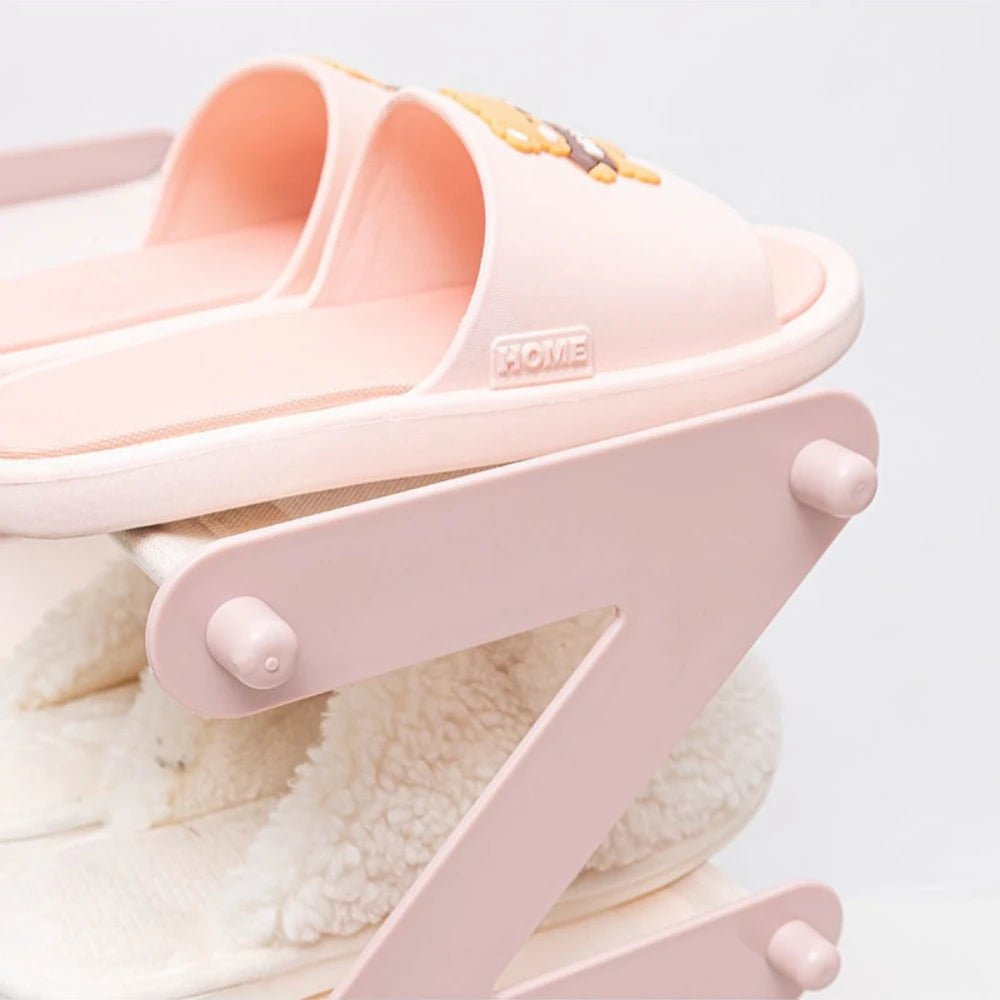 Pink 4 Tier Z Shaped Shoe Rack Floor Mounted Storage Shelf for Living Room Bedroom Multi Layer Assembly Shoe Rack Organizer - Bakesbyemily.com