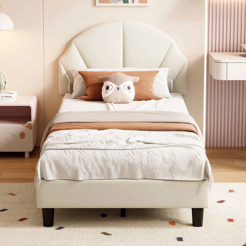 Rosahqnda Children bed 90x200 cm Adjustable Headboard Boy and girls Bed Teenage Bed Velvet Simple Assembly Beige/Pink - Recipeliebe.com