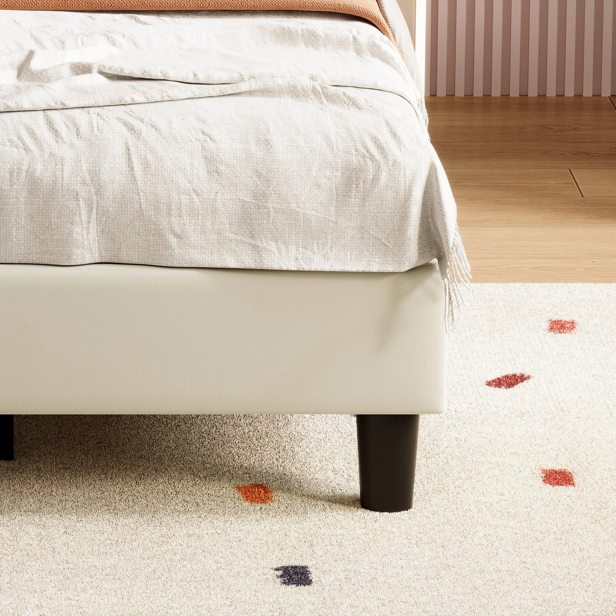 Rosahqnda Children bed 90x200 cm Adjustable Headboard Boy and girls Bed Teenage Bed Velvet Simple Assembly Beige/Pink - Recipeliebe.com