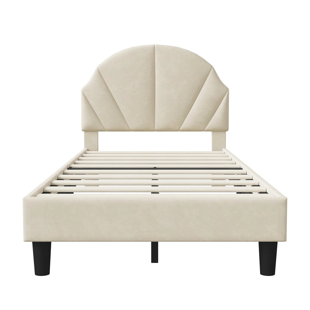 Rosahqnda Children bed 90x200 cm Adjustable Headboard Boy and girls Bed Teenage Bed Velvet Simple Assembly Beige/Pink - Recipeliebe.com