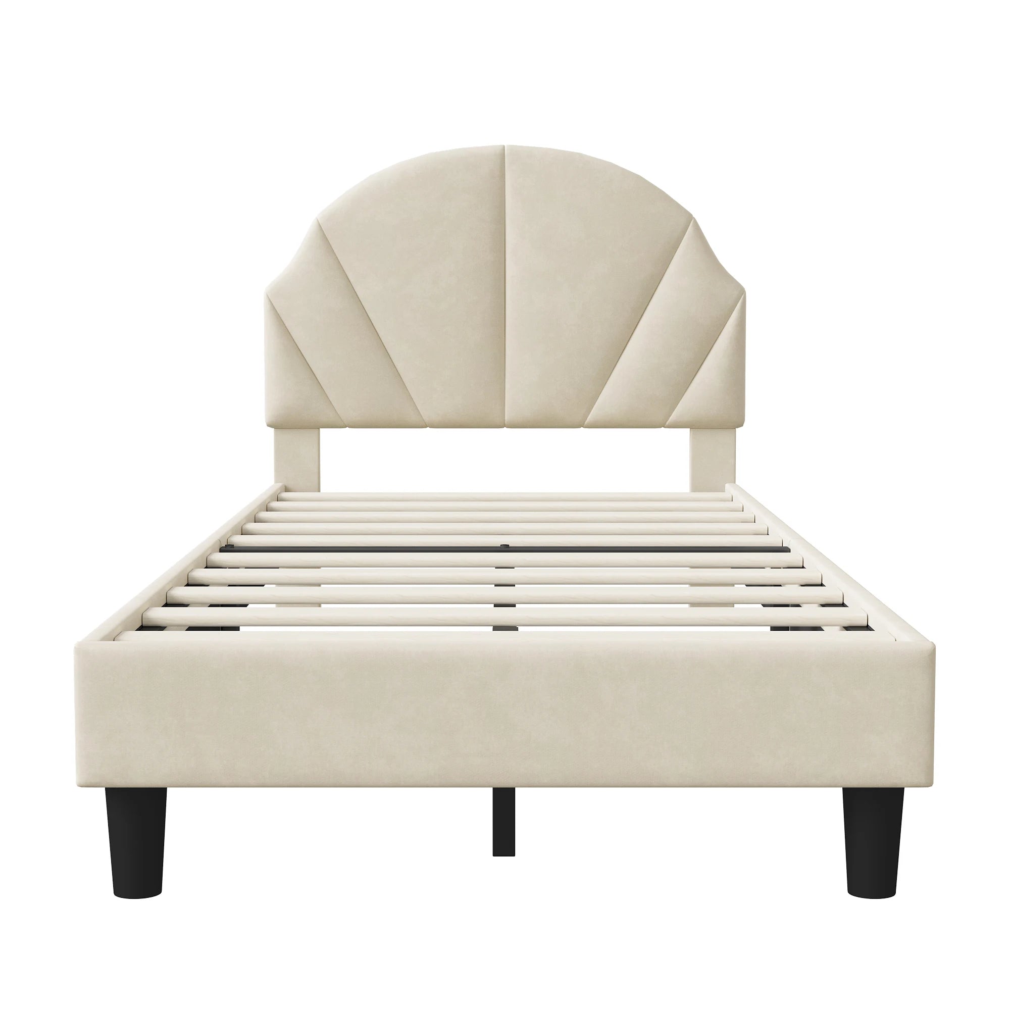 Rosahqnda Children bed 90x200 cm Adjustable Headboard Boy and girls Bed Teenage Bed Velvet Simple Assembly Beige/Pink - Recipeliebe.com